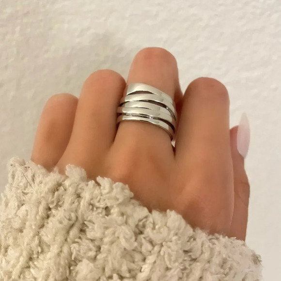 925 Sterling Silver Chunky Bold Statement Ring Large Thick Ring Multi Layer - Picture 2 of 9